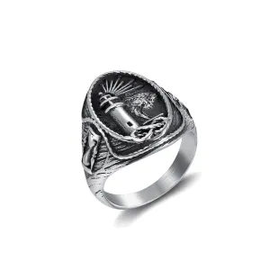 NAUTICAL OVAL LIGHTHOUSE SIGNET RING