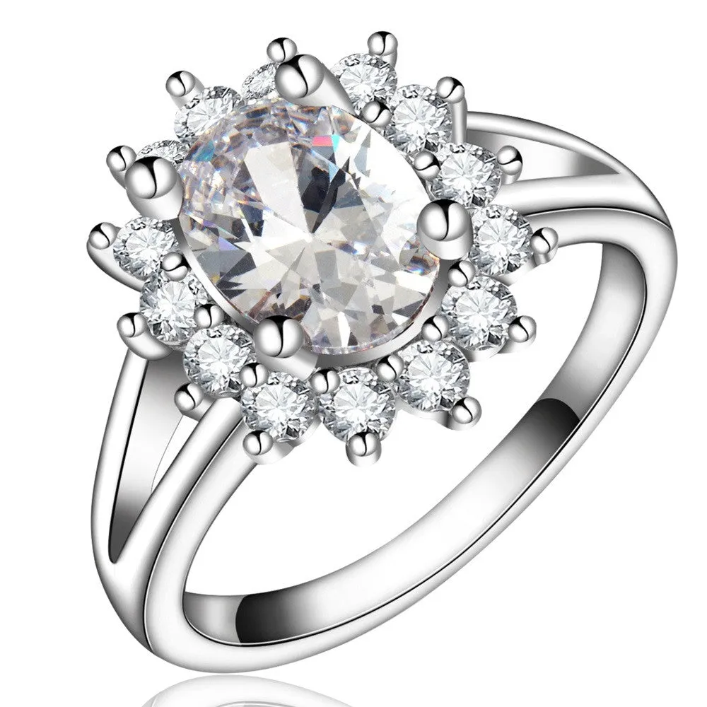 NEW Top Quality White Gold Plated Princess Ring AAA Cubic Zirconia Fashion Bride's Wedding Rings zircons jewelry