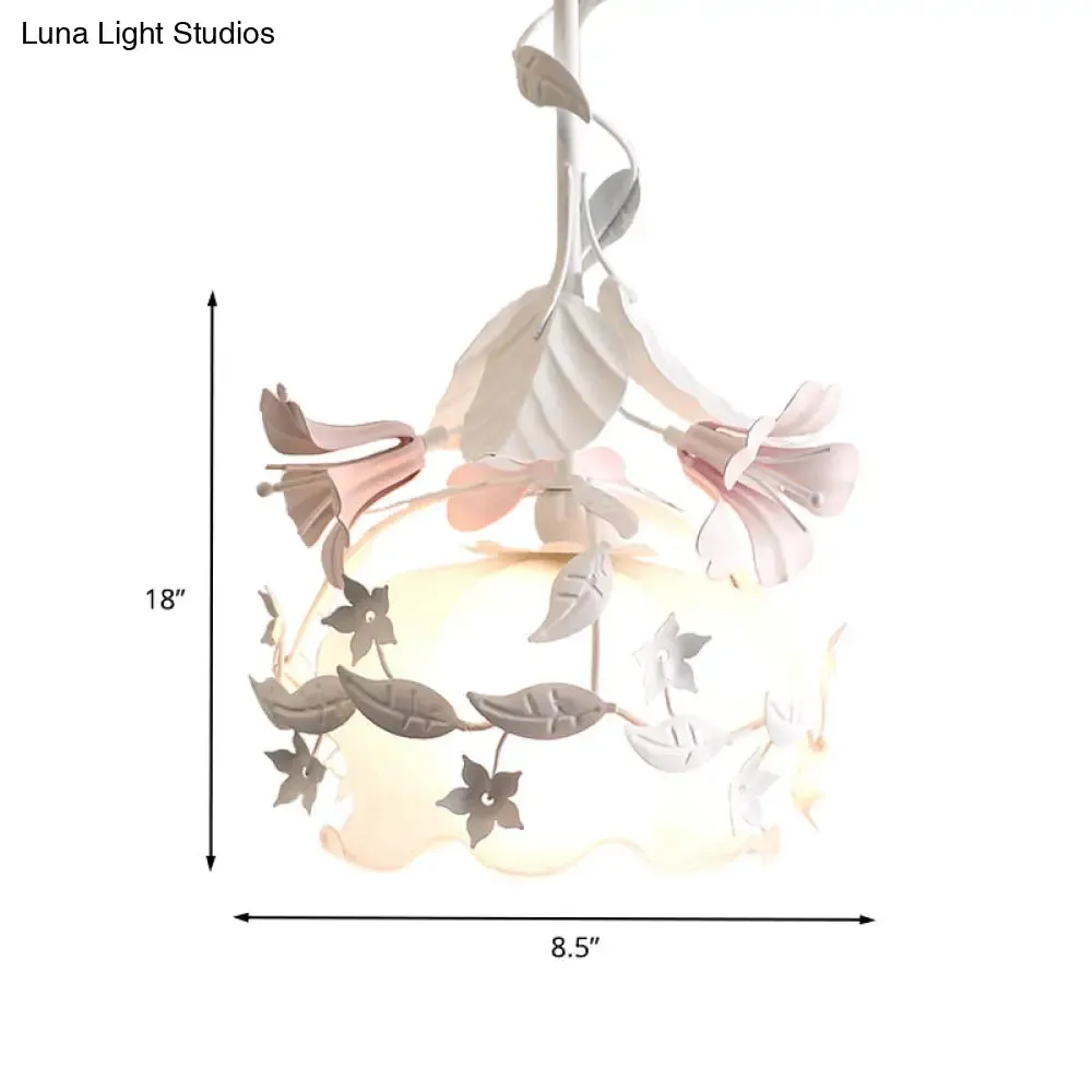 Pastoral Metal Scalloped Bedroom Ceiling Light - White Flower Suspension with 1 Bulb