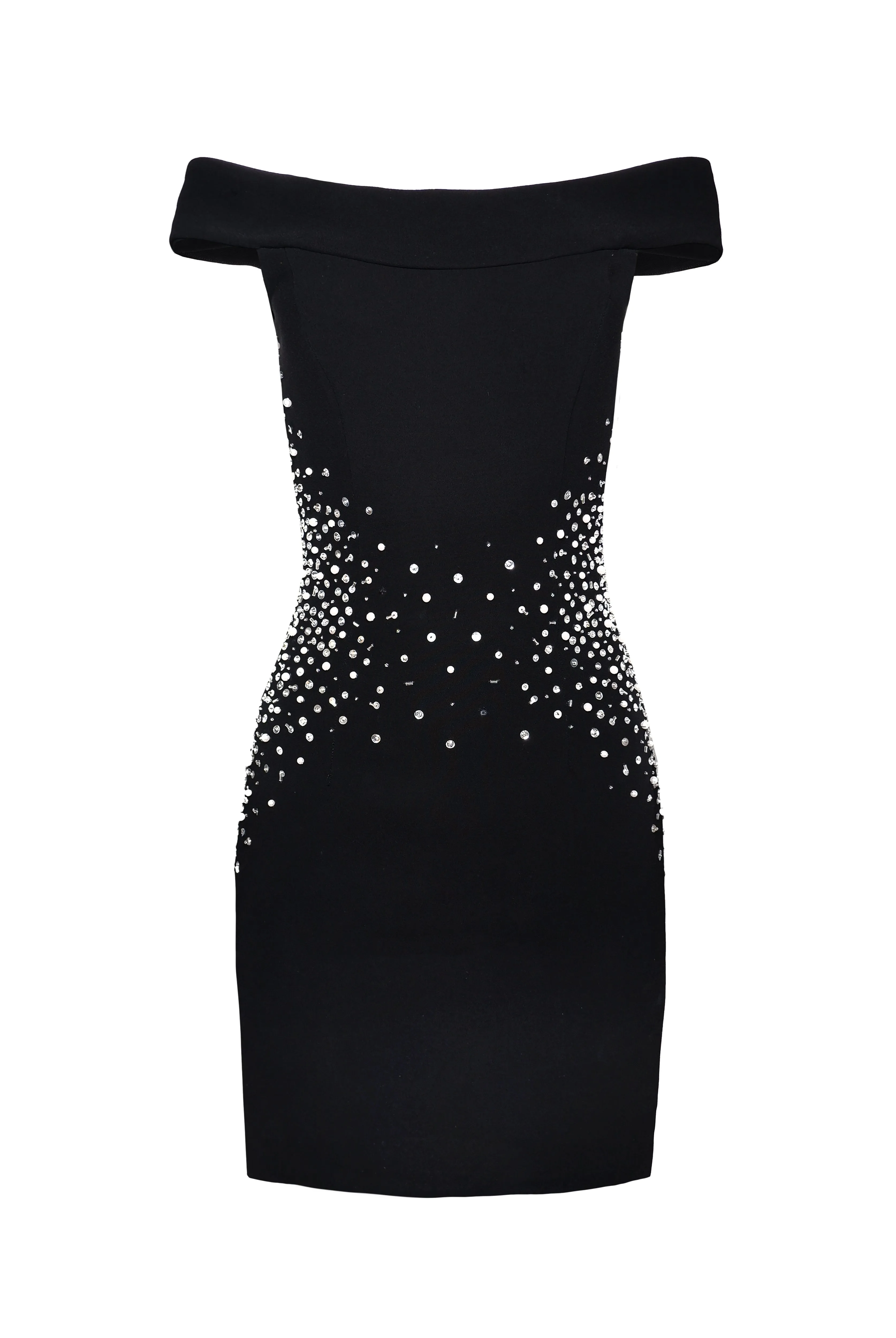 PEARL EMBELLISHED OFF-THE-SHOULDER DRESS