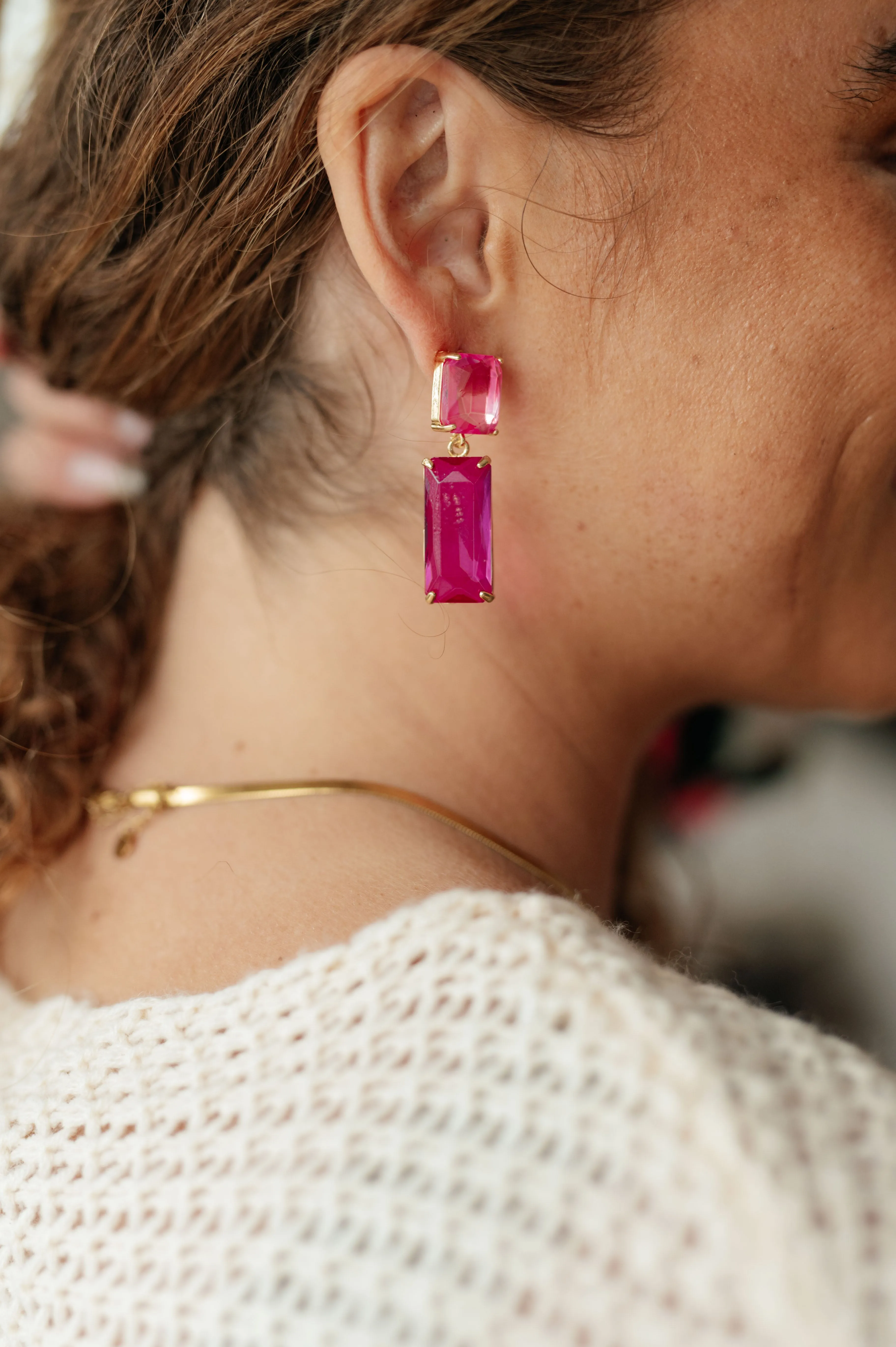 PF- Sparkly Spirit Rectangle Crystal Earrings in Pink (Re. $14)