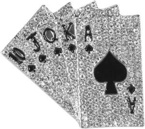 Punk Poker Rhinestones Brooches Pins Personalized Hip Hop Crystal Brooch for Party Dance Banquet for Women Men Fashion Dainty Lapel Pins Suit Shirt Dress Ceremony Clothes Accessories