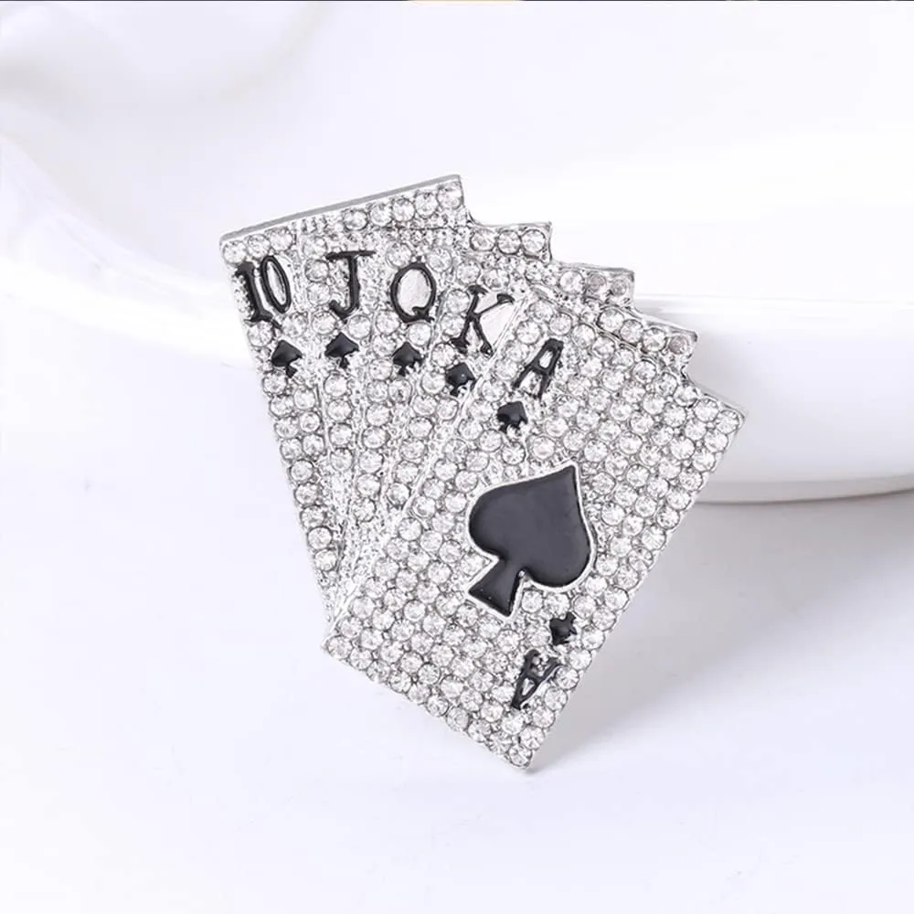 Punk Poker Rhinestones Brooches Pins Personalized Hip Hop Crystal Brooch for Party Dance Banquet for Women Men Fashion Dainty Lapel Pins Suit Shirt Dress Ceremony Clothes Accessories