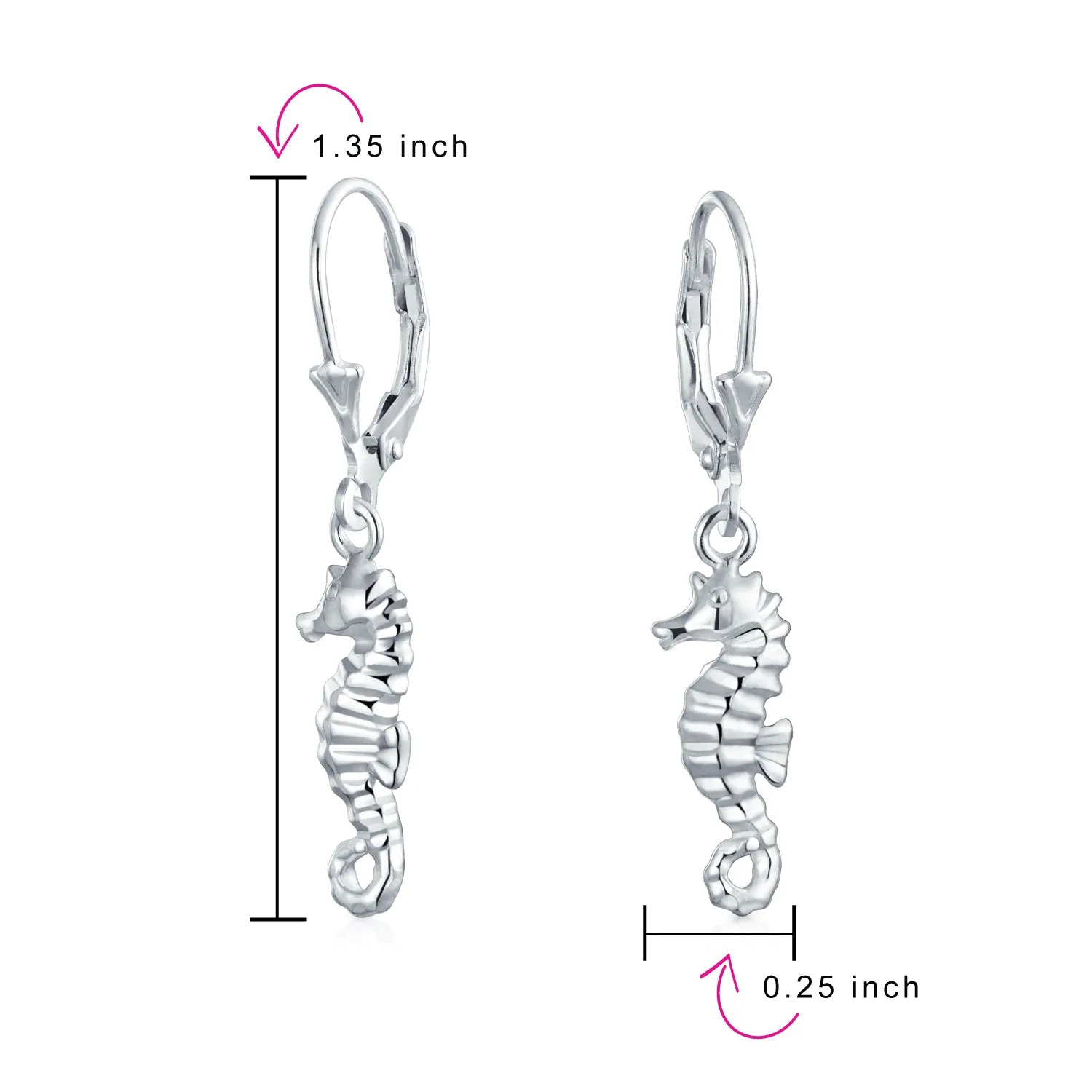 Seahorse Dangle Earrings  Sterling Silver Nautical Beach Vacation Jewelry