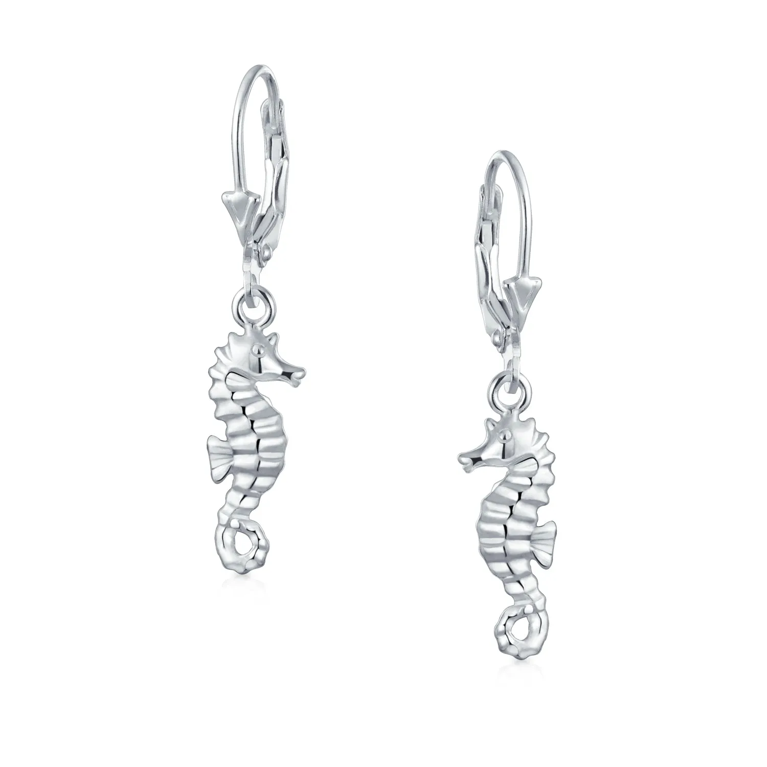 Seahorse Dangle Earrings  Sterling Silver Nautical Beach Vacation Jewelry