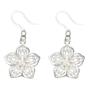 Silver Decorative Flower Dangles Hypoallergenic Earrings for Sensitive Ears Made with Plastic Posts