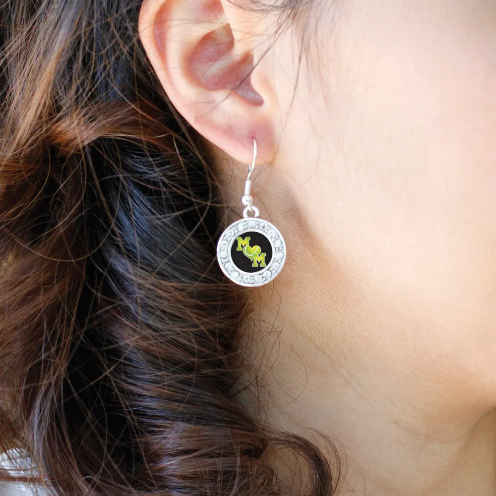 Silver Tennis Mom Circle Charm Dangle Earrings