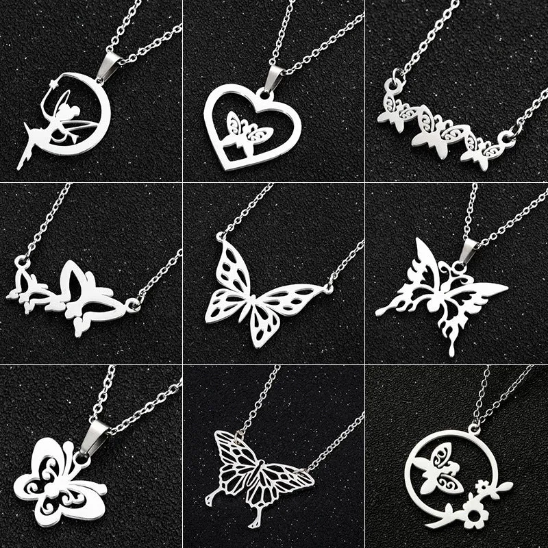 SISSLIA Fashion Wholesale Stainless Steel Non Tarnish Silver 18k Gold Plated Women Butterfly Pendant Necklace For Women