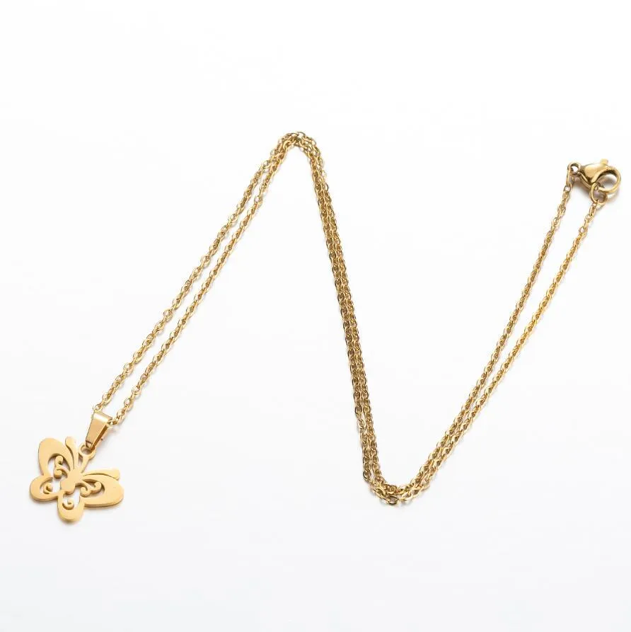 SISSLIA Fashion Wholesale Stainless Steel Non Tarnish Silver 18k Gold Plated Women Butterfly Pendant Necklace For Women