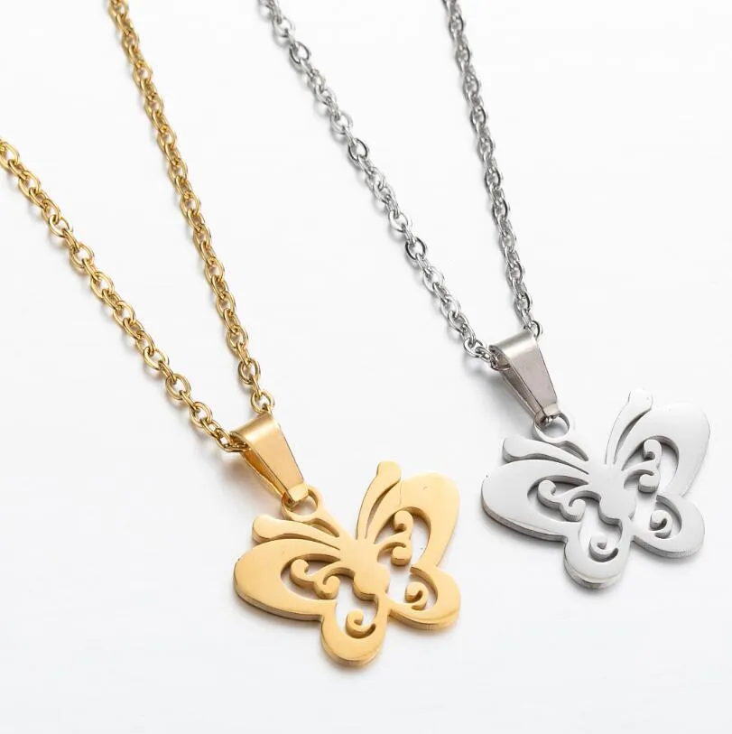 SISSLIA Fashion Wholesale Stainless Steel Non Tarnish Silver 18k Gold Plated Women Butterfly Pendant Necklace For Women