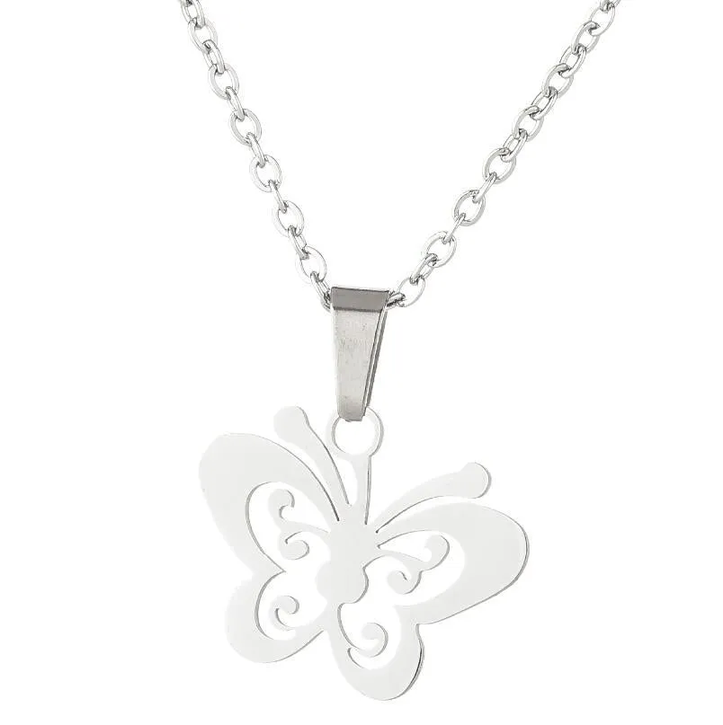 SISSLIA Fashion Wholesale Stainless Steel Non Tarnish Silver 18k Gold Plated Women Butterfly Pendant Necklace For Women