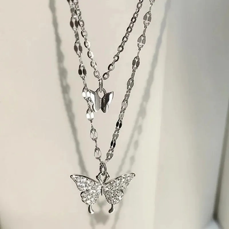 SISSLIA New Arrivals Zircon Butterfly Jewelry Chain Popular Multi-Layer Full Drill Necklace Collarbone Chain Necklace