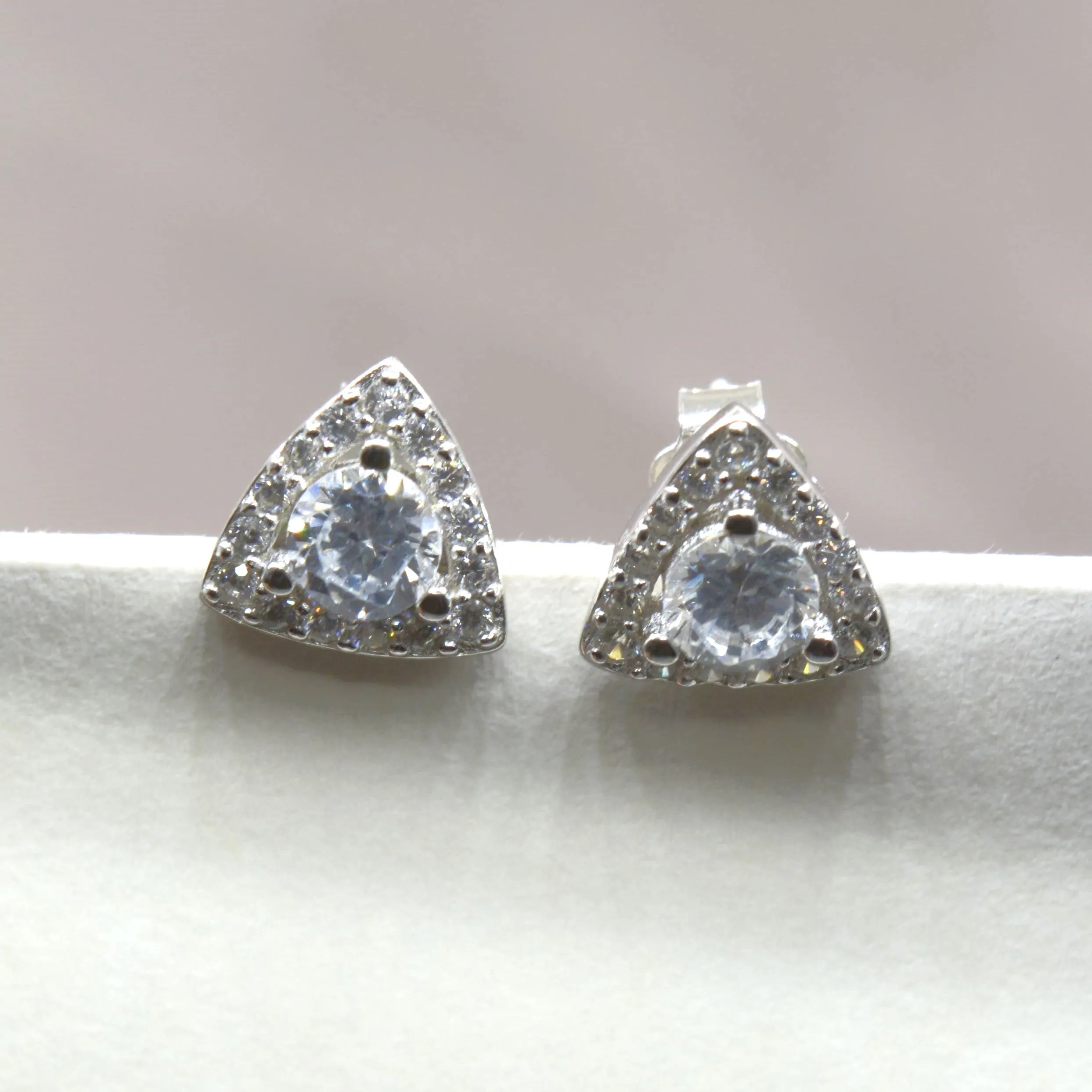 Sparkling Triangular Earrings - 925 Silver Jewelry