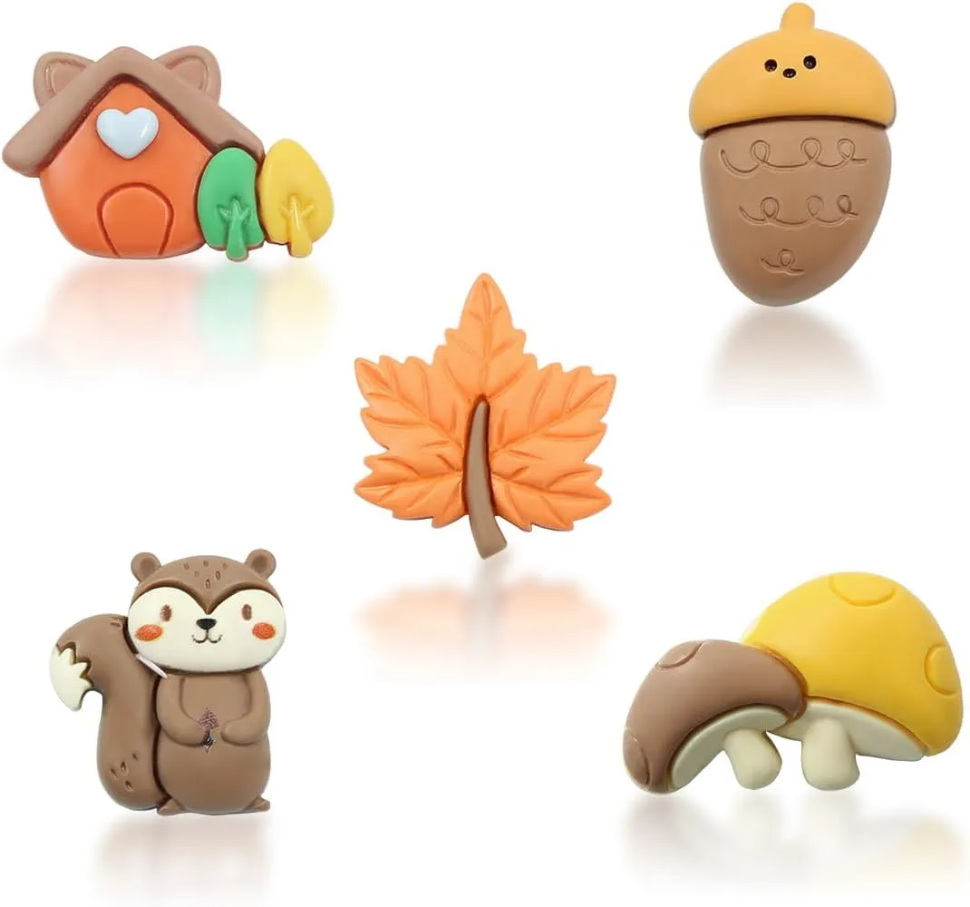 Squirrel Brooch Set,5 Pieces Fall Forest Animals Plants Brooch Pins Squirrel House Acorn Mushroom Maple Leaf Brooch Badges Lapel Pin Cute Backpack Pin Breastpin for Autumn Forest Thanksgiving Party