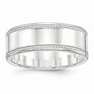 Sterling Silver 8mm Designed Edge Wedding Band Ring