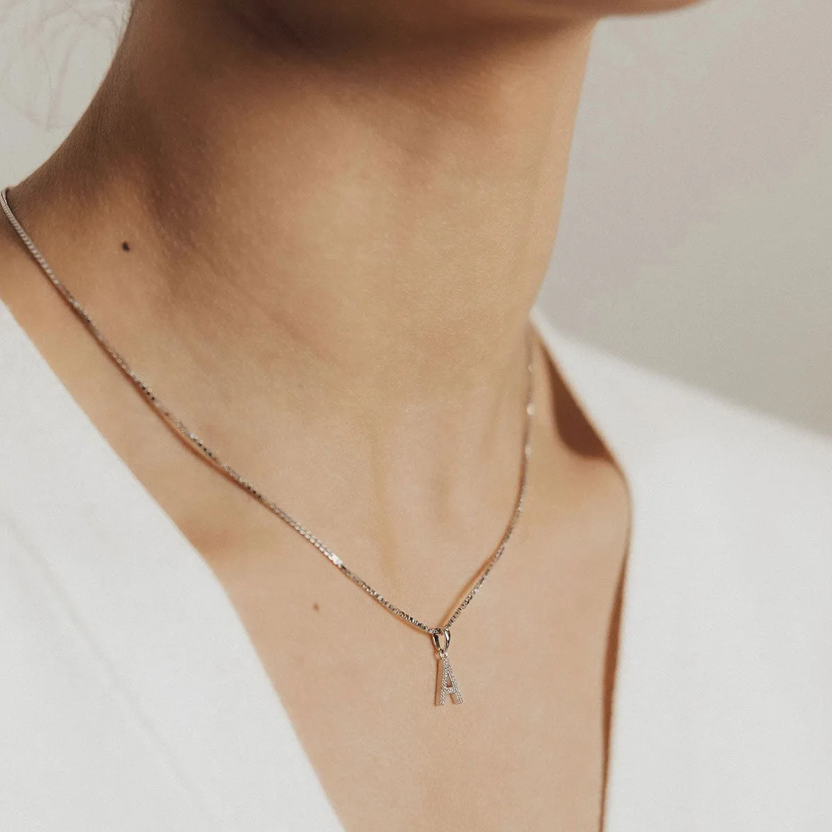 Sterling Silver CZ Small Initial Pendant