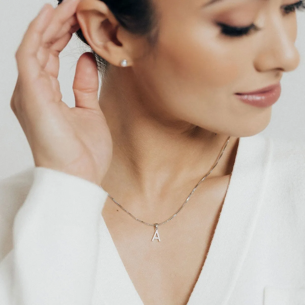 Sterling Silver CZ Small Initial Pendant