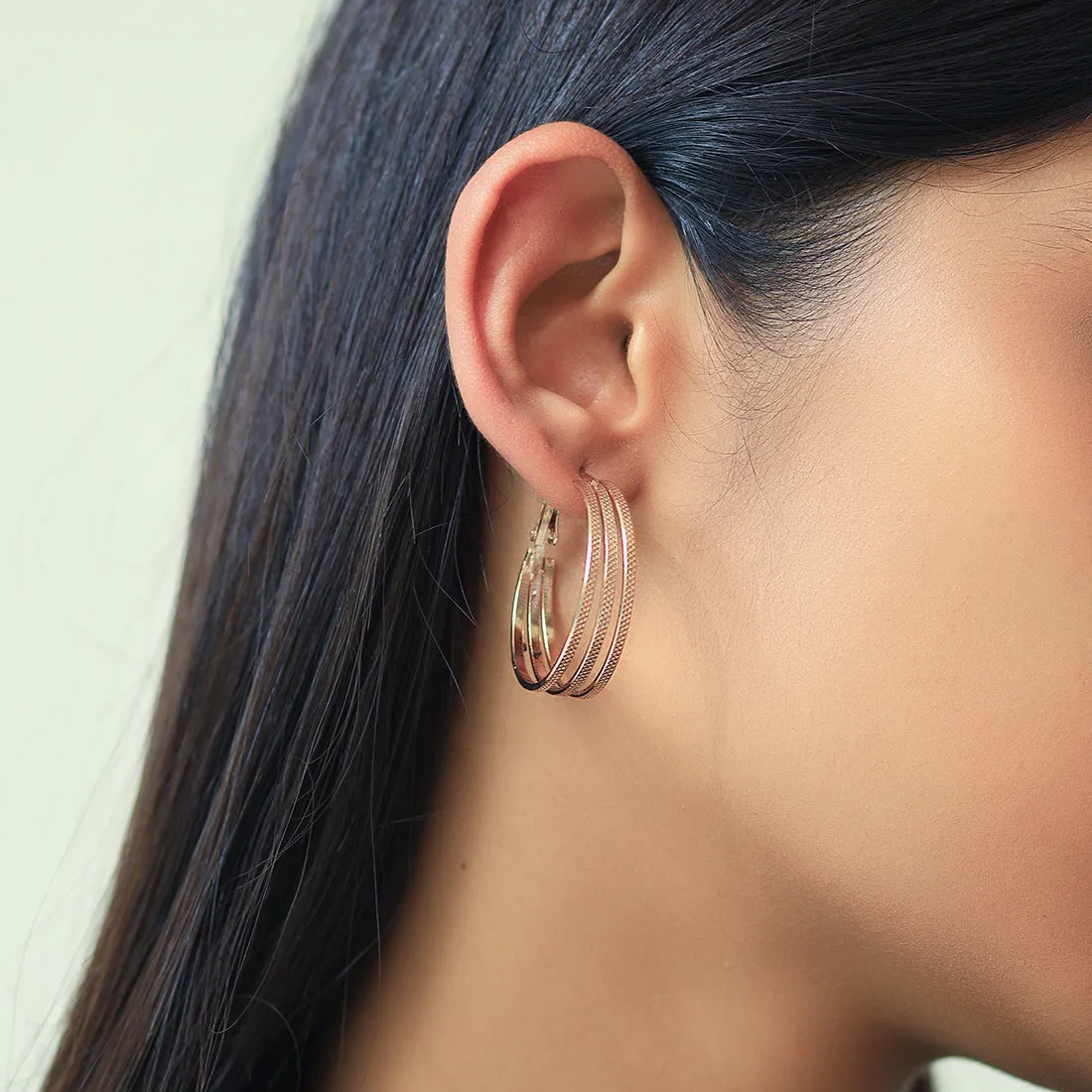 Stylish Triple Layer Rose Gold Hoop Earring
