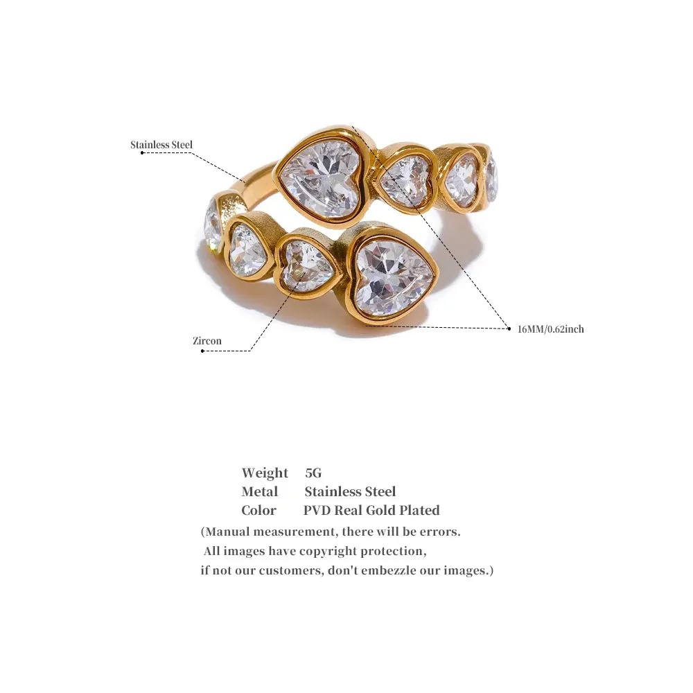 TEEK - Heart Trails Cubic Zirconia Heart Adjustable Ring