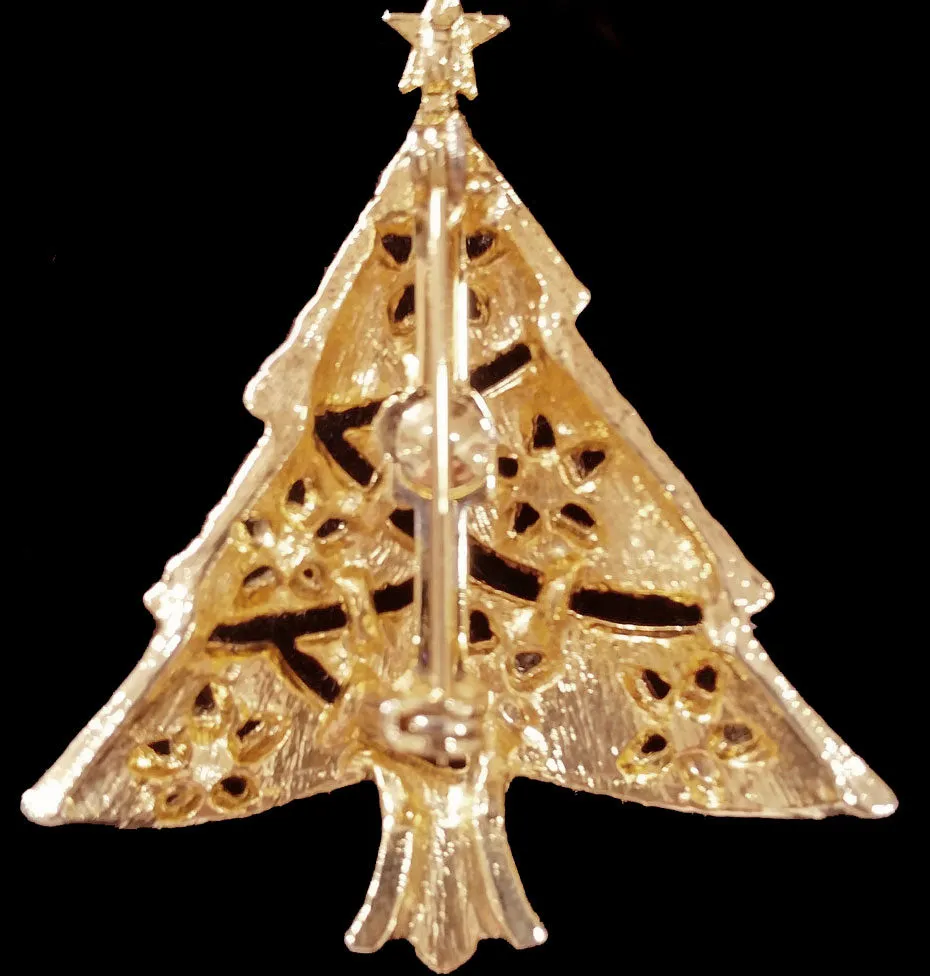 *VINTAGE CHRISTMAS TREE PIN MULTI-COLORED RHINESTONE PIN