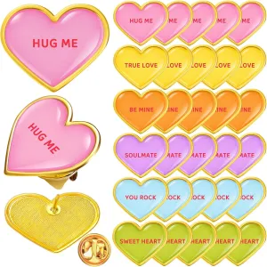 Yinkin 30 Pcs Valentines Day Heart Shaped Pins Colorful Love Brooch Metal Motivational Heart Badge for Valentines Party Favor Class Gift Card Employee Teacher Volunteer